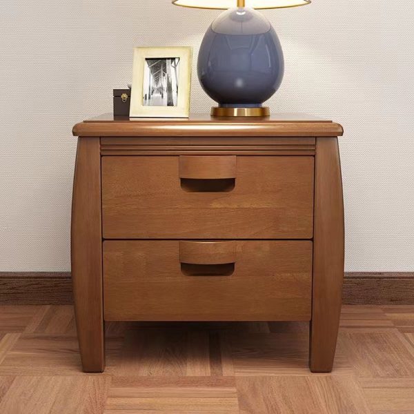 Modern Mid-Century Rectangular Solid Wood Nightstand 2-Drawer For Bedroom - Image 9
