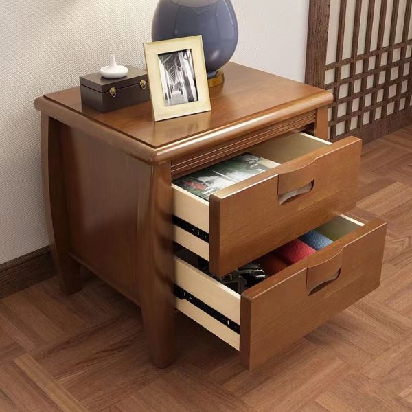 Modern Mid-Century Rectangular Solid Wood Nightstand 2-Drawer For Bedroom - Image 11