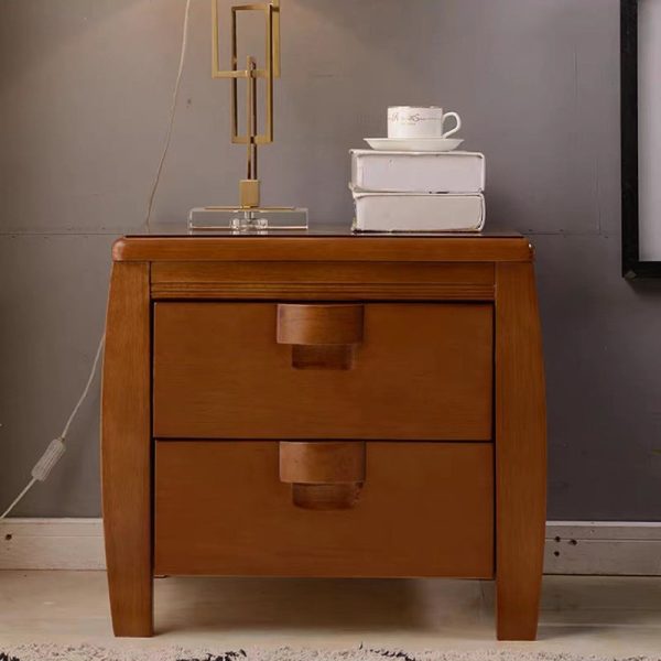 Modern Mid-Century Rectangular Solid Wood Nightstand 2-Drawer For Bedroom - Image 8