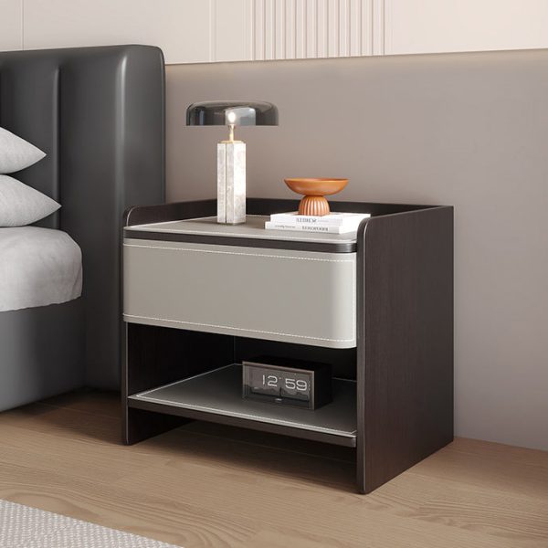 Contemporary Coastal Rectangular Solid Wood Saddle Leather Nightstand 1-Drawer For Bedroom - Image 10