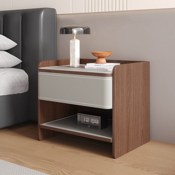 Contemporary Coastal Rectangular Solid Wood Saddle Leather Nightstand 1-Drawer For Bedroom - Image 11