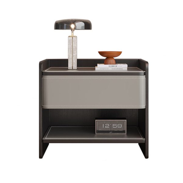 Contemporary Coastal Rectangular Solid Wood Saddle Leather Nightstand 1-Drawer For Bedroom - Image 26