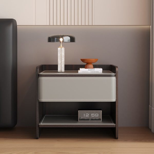 Contemporary Coastal Rectangular Solid Wood Saddle Leather Nightstand 1-Drawer For Bedroom - Image 14