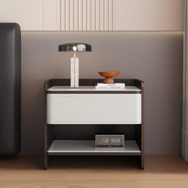 Contemporary Coastal Rectangular Solid Wood Saddle Leather Nightstand 1-Drawer For Bedroom - Image 15