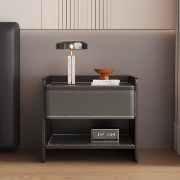 Contemporary Coastal Rectangular Solid Wood Saddle Leather Nightstand 1-Drawer For Bedroom - Image 17