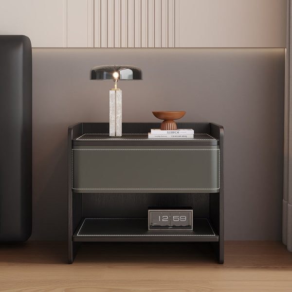 Contemporary Coastal Rectangular Solid Wood Saddle Leather Nightstand 1-Drawer For Bedroom - Image 20