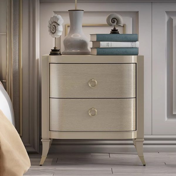 Contemporary Boho Rectangular Tabletop Solid Wood Copper Nightstand 2-Drawer For Bedroom