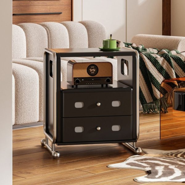 Modern Mid-Century Romantic Rectangular Tabletop Solid Wood Stainless Steel Nightstand 2-Drawer For Bedroom - Image 6