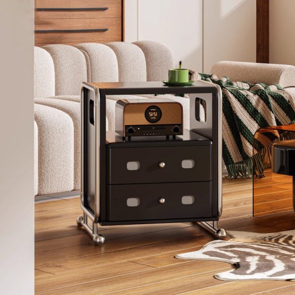 Modern Mid-Century Romantic Rectangular Tabletop Solid Wood Stainless Steel Nightstand 2-Drawer For Bedroom - Image 8