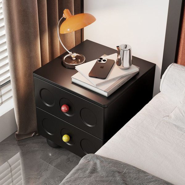 Modern Transitional Square Solid Wood Black Nightstand 2-Drawer With Ball Feet For Bedroom - Image 8