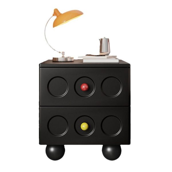 Modern Transitional Square Solid Wood Black Nightstand 2-Drawer With Ball Feet For Bedroom - Image 11