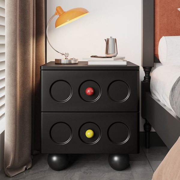 Modern Transitional Square Solid Wood Black Nightstand 2-Drawer With Ball Feet For Bedroom