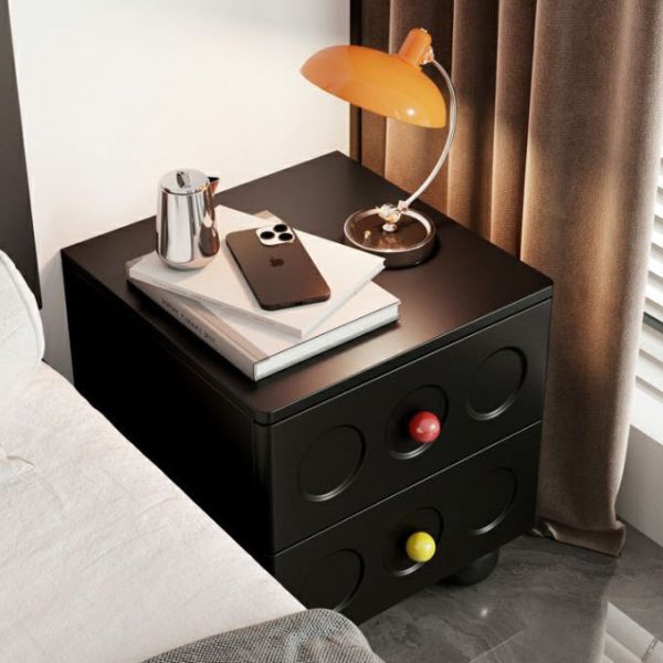 Modern Transitional Square Solid Wood Black Nightstand 2-Drawer With Ball Feet For Bedroom - Image 7