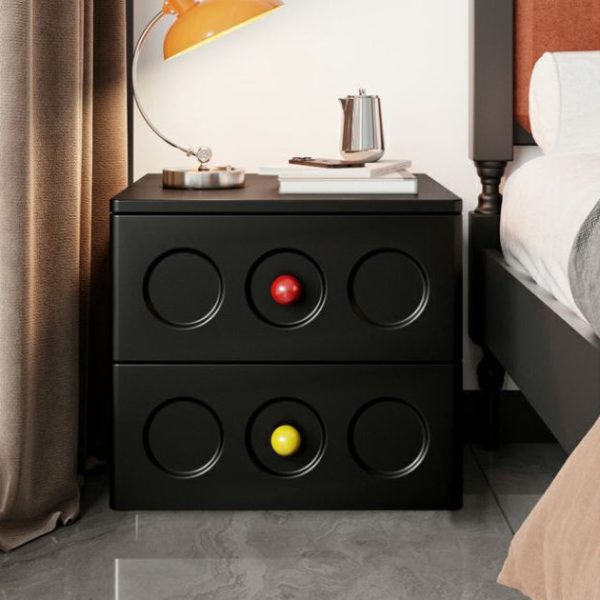 Modern Transitional Square Solid Wood Black Nightstand 2-Drawer With Ball Feet For Bedroom - Image 9