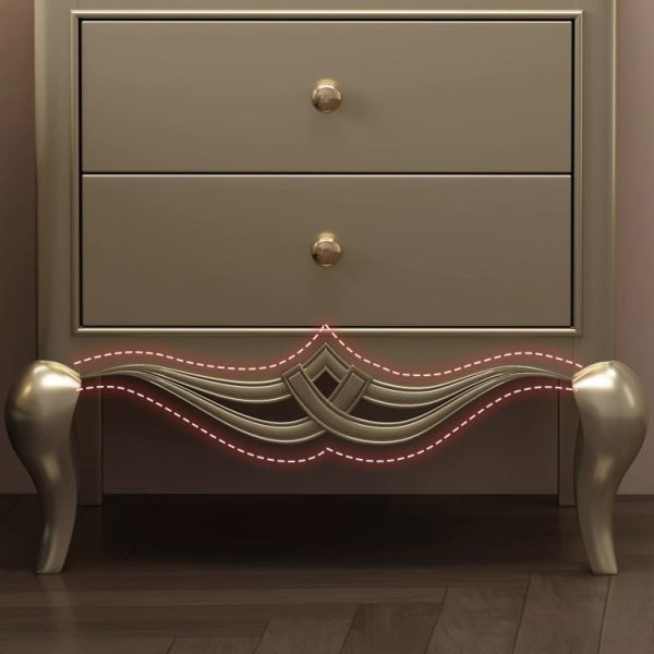 Traditional French Panels Champagne Gold Nightstand With Cabriole Legs 2-Drawer For Bedroom - Image 8