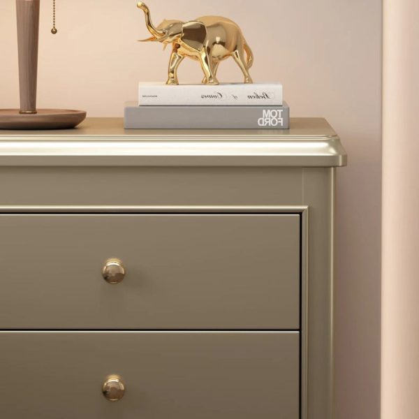 Traditional French Panels Champagne Gold Nightstand With Cabriole Legs 2-Drawer For Bedroom - Image 5