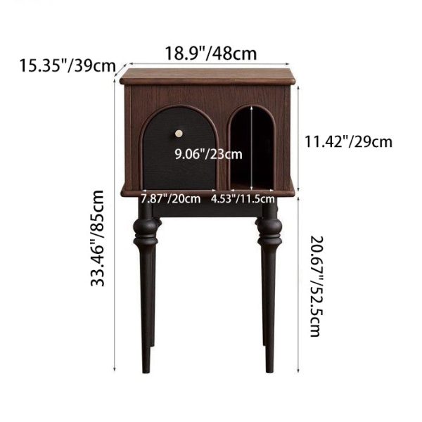 Modern Mid-Century Solid Wood Black Side Table With Slim Legs 1-Cabinet For Living Room - Image 4