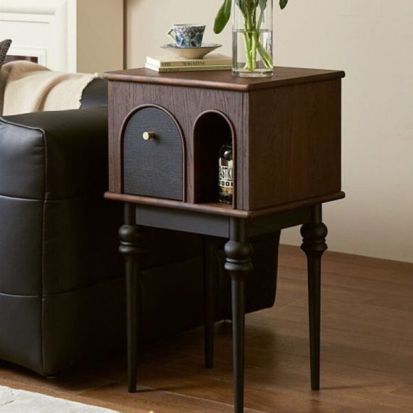 Modern Mid-Century Solid Wood Black Side Table With Slim Legs 1-Cabinet For Living Room - Image 17