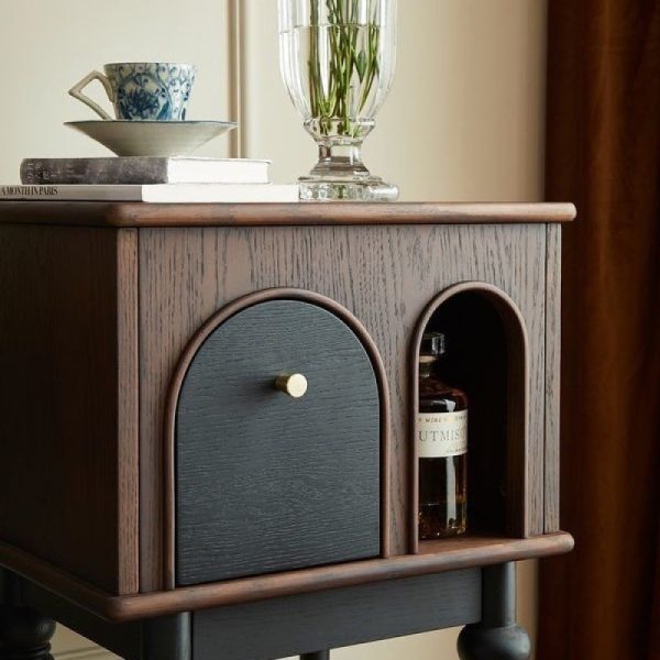 Modern Mid-Century Solid Wood Black Side Table With Slim Legs 1-Cabinet For Living Room - Image 10