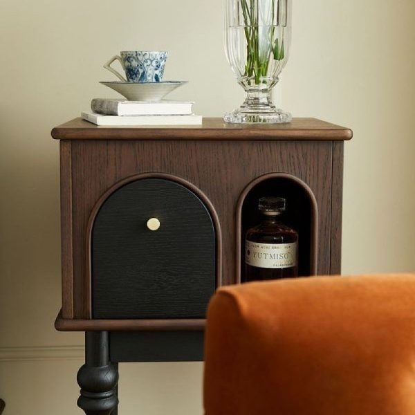 Modern Mid-Century Solid Wood Black Side Table With Slim Legs 1-Cabinet For Living Room - Image 11