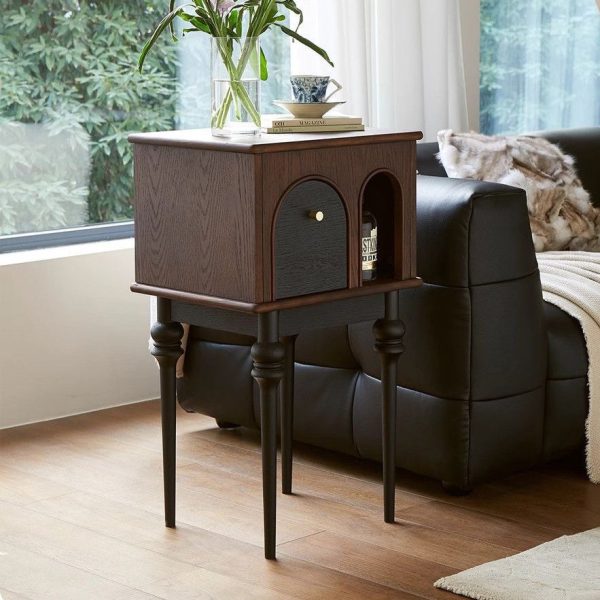 Modern Mid-Century Solid Wood Black Side Table With Slim Legs 1-Cabinet For Living Room - Image 12