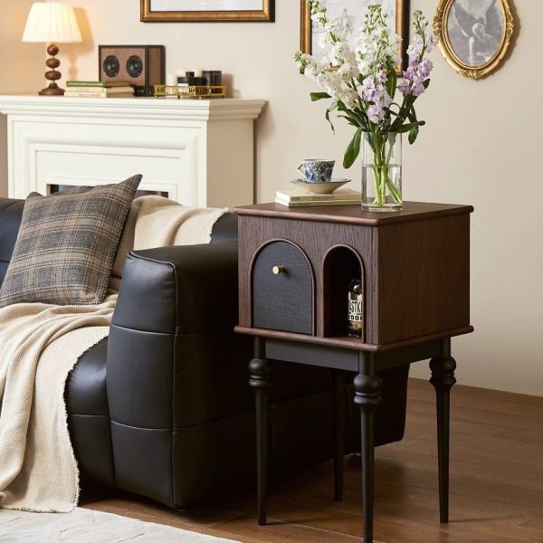 Modern Mid-Century Solid Wood Black Side Table With Slim Legs 1-Cabinet For Living Room - Image 13