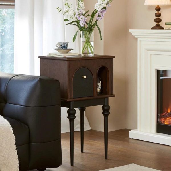 Modern Mid-Century Solid Wood Black Side Table With Slim Legs 1-Cabinet For Living Room - Image 14