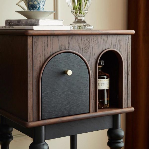 Modern Mid-Century Solid Wood Black Side Table With Slim Legs 1-Cabinet For Living Room - Image 5