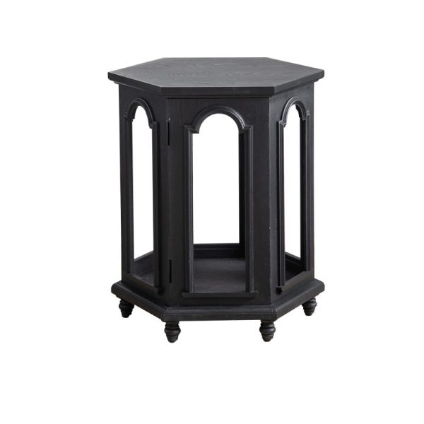 Modern Mid-Century Hollowed Arch Design Black Solid Wood Side Table 1-Storage For Living Room - Image 12