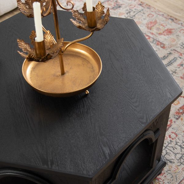 Modern Mid-Century Hollowed Arch Design Black Solid Wood Side Table 1-Storage For Living Room - Image 5
