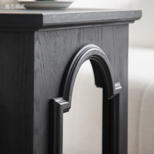Modern Mid-Century Hollowed Arch Design Black Solid Wood Side Table 1-Storage For Living Room - Image 6