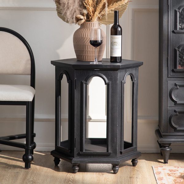 Modern Mid-Century Hollowed Arch Design Black Solid Wood Side Table 1-Storage For Living Room - Image 2