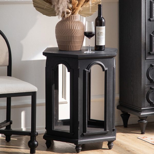 Modern Mid-Century Hollowed Arch Design Black Solid Wood Side Table 1-Storage For Living Room - Image 3