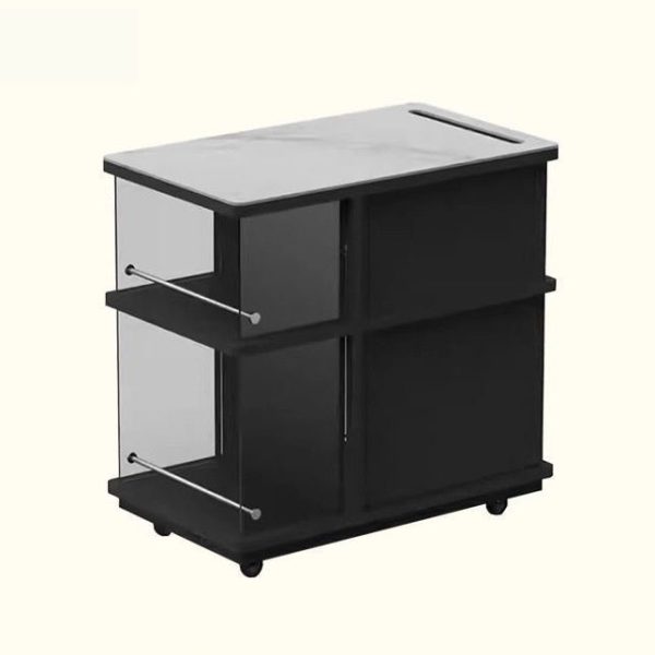 Modern Minimalist Slidable Black Solid Wood Coffee Table With Glass & Stainless Steel, 3-Cabinet For Living Room - Image 23