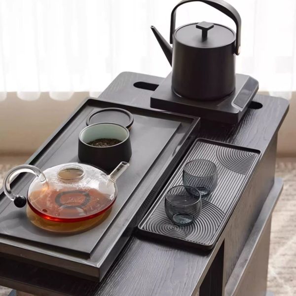 Modern Minimalist Slidable Black Solid Wood Coffee Table With Glass & Stainless Steel, 3-Cabinet For Living Room - Image 9