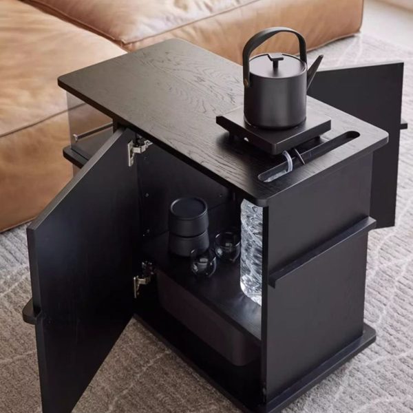Modern Minimalist Slidable Black Solid Wood Coffee Table With Glass & Stainless Steel, 3-Cabinet For Living Room - Image 10