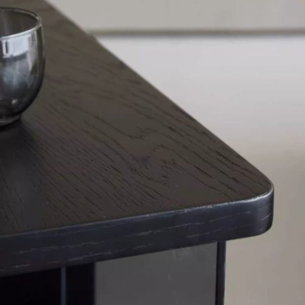 Modern Minimalist Slidable Black Solid Wood Coffee Table With Glass & Stainless Steel, 3-Cabinet For Living Room - Image 11