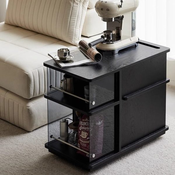 Modern Minimalist Slidable Black Solid Wood Coffee Table With Glass & Stainless Steel, 3-Cabinet For Living Room - Image 17