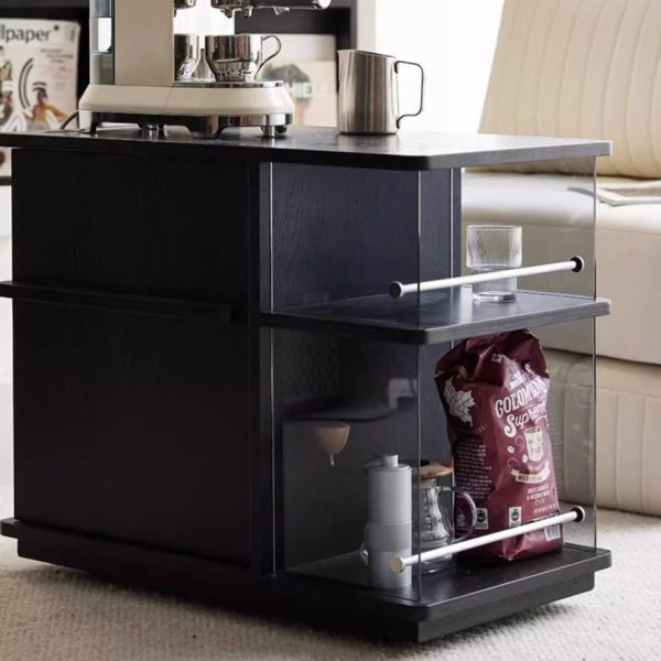 Modern Minimalist Slidable Black Solid Wood Coffee Table With Glass & Stainless Steel, 3-Cabinet For Living Room - Image 18