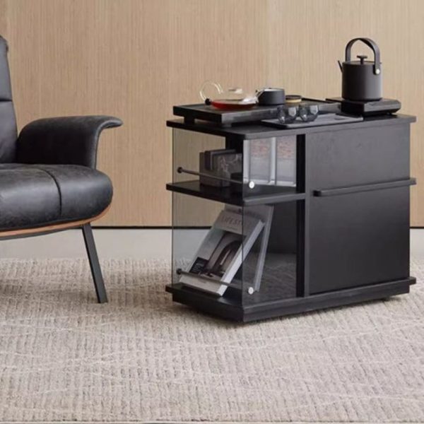 Modern Minimalist Slidable Black Solid Wood Coffee Table With Glass & Stainless Steel, 3-Cabinet For Living Room - Image 19