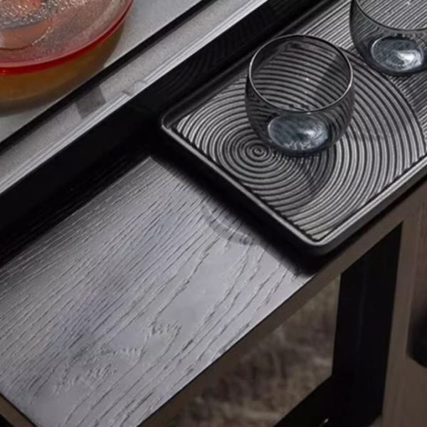 Modern Minimalist Slidable Black Solid Wood Coffee Table With Glass & Stainless Steel, 3-Cabinet For Living Room - Image 12
