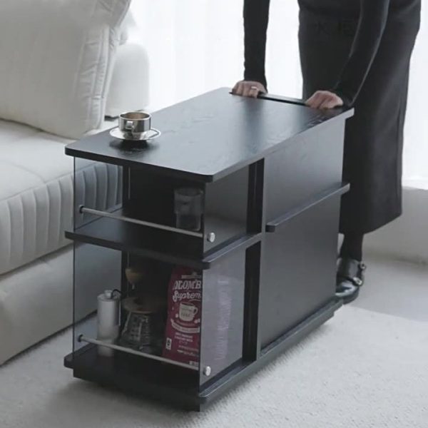 Modern Minimalist Slidable Black Solid Wood Coffee Table With Glass & Stainless Steel, 3-Cabinet For Living Room - Image 20