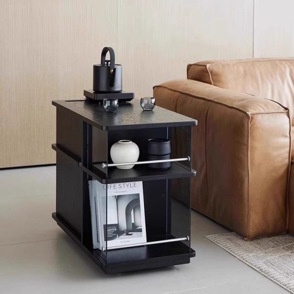 Modern Minimalist Slidable Black Solid Wood Coffee Table With Glass & Stainless Steel, 3-Cabinet For Living Room - Image 16