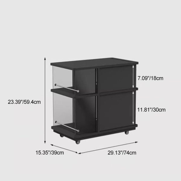 Modern Minimalist Slidable Black Solid Wood Coffee Table With Glass & Stainless Steel, 3-Cabinet For Living Room - Image 4