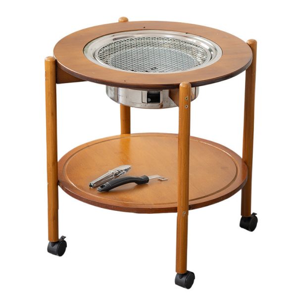 Traditional Chinese Round Tabletop Bamboo Coffee Table Slidable 2-Tier For Living Room - Image 14