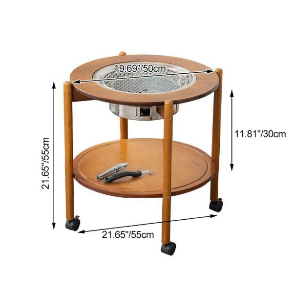 Traditional Chinese Round Tabletop Bamboo Coffee Table Slidable 2-Tier For Living Room - Image 4