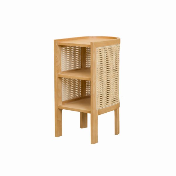 Traditional Japanese Oval Tabletop Solid Wood Rattan Nightstand 2-Cabinet For Bedroom - Image 27