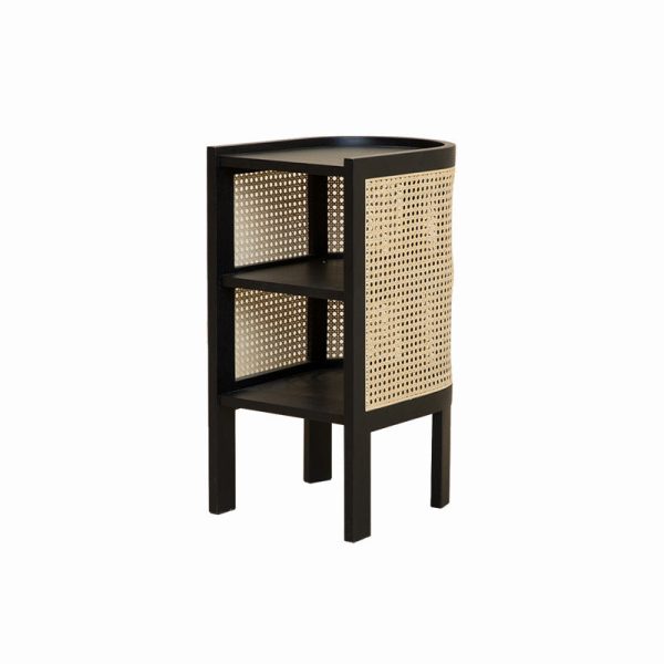 Traditional Japanese Oval Tabletop Solid Wood Rattan Nightstand 2-Cabinet For Bedroom - Image 29