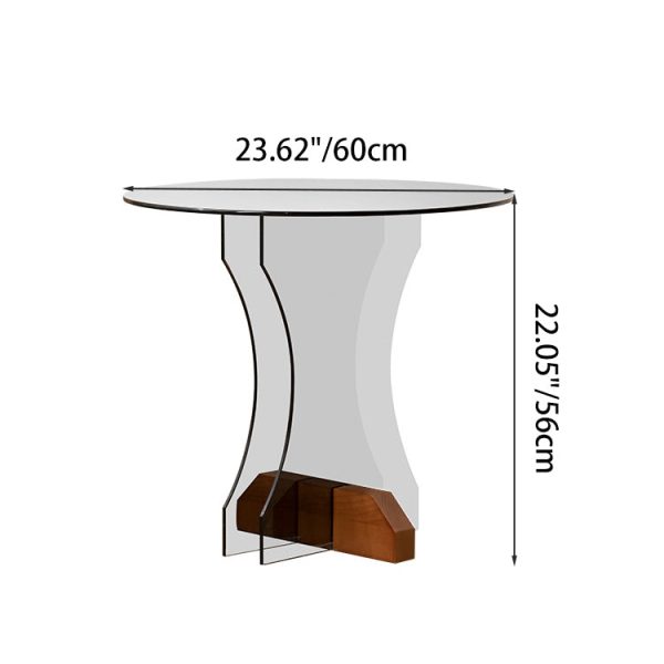 Contemporary Nordic Round Glass Side Table With Solid Wood Base For Living Room - Image 4