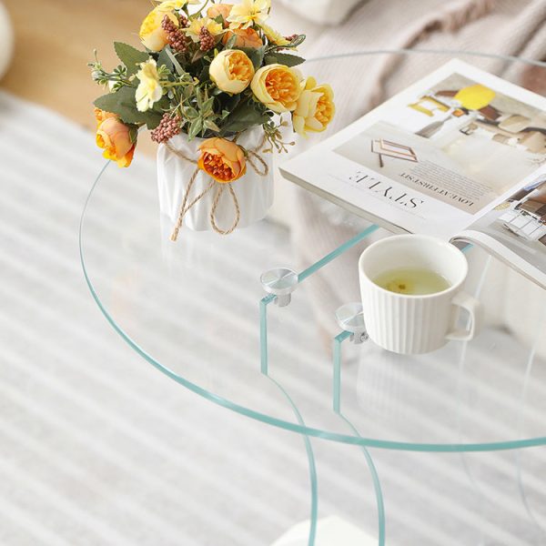 Contemporary Nordic Round Glass Side Table With Solid Wood Base For Living Room - Image 7